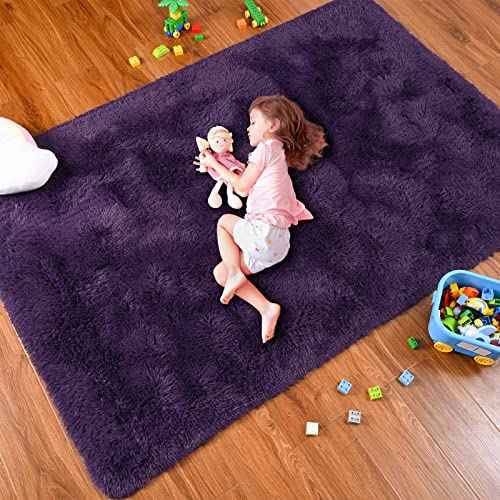 Softlife Rugs for Bedroom 4x5.3 Feet Purple Area Rug for Living Room Super Soft Shaggy Rugs for Dorm Fluffy Fuzzy Carpets Long Plush Bedside Rug Nursery Girls Boys Kids Room Home Christmas Decoration