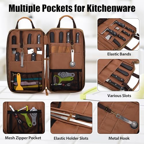 Chef Knife Bag Waxed Canvas Storage Case with 11 Slots & Pockets