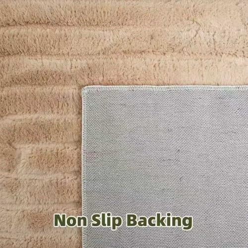Light Brown 5x7 ft Washable Indoor Rug - Modern Geometric High-Low Pattern for Living Room or Bedroom - Non-Slip Home Decor