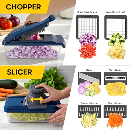 JANSKA UltraChop All-In-1 Vegetable Chopper Blue & Gray - Multi-Functional Kitchen Food Prep