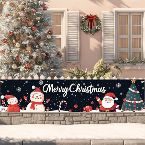 BlissYard Santa Christmas Banner with Snowflakes, 78 x 17 Inches - Festive Holiday Decor - Variation: Santa Christmas Banner#08