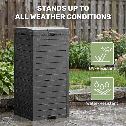 WTFGO Black 31 Gallon Outdoor Waterproof Trash Can with Lid & Drip Tray