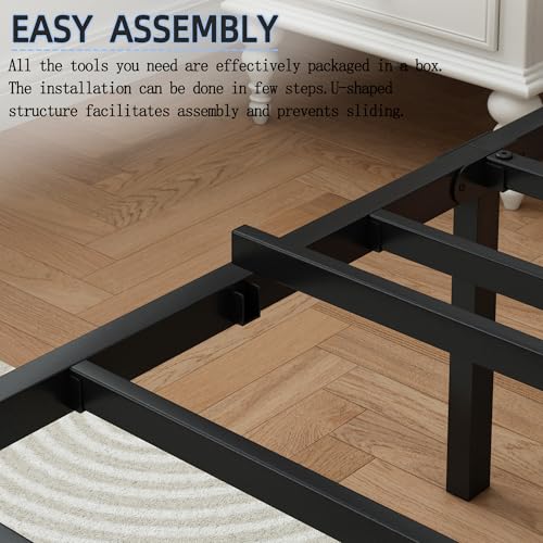 Full Size Bed Frame - Modern Black Steel Platform Bed with Storage