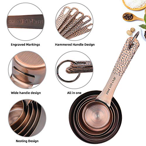 Copper Measuring Cups and Spoons Set - 14 Piece Kitchen Baking Tools with Accurate Markings