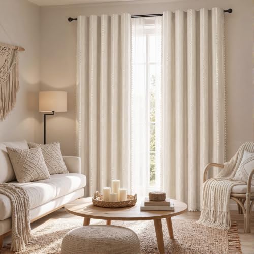 Blackout Boho Curtains 52W x 84L - Linen Blend Beige 2 Panels, Variation of THIS listing