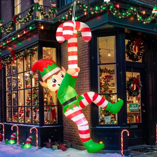 GUDELAK 8FT Inflatable Christmas Elf with LED Lights Outdoor Yard Decor