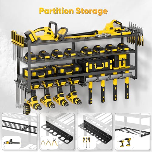 POKIPO Black Heavy Duty Power Tool Organizer Wall Mount, 4 Layers, Holds 400lbs