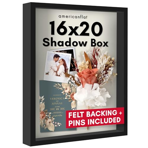Americanflat 16x20 Shadow Box Frame - Black Wooden Display with Felt Back & Deep Interior