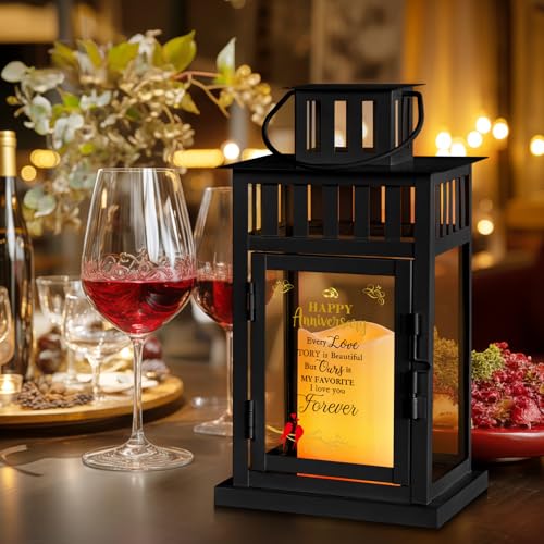Every Love Story Anniversary Lantern Gift for Him Her - Remote LED Candle, 15x6x6 inch