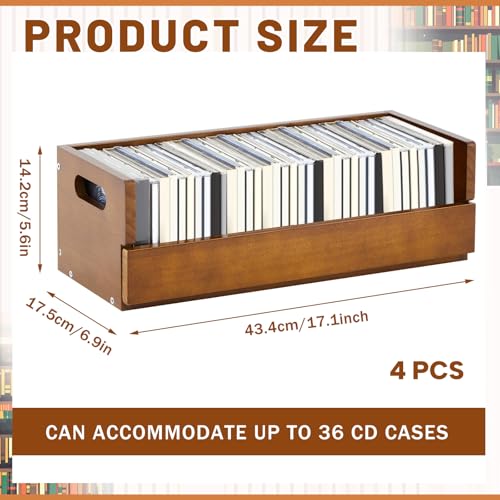 CroBlissful Wooden CD Storage Box Set - Holds 144 CDs, Brown, 4-Pack