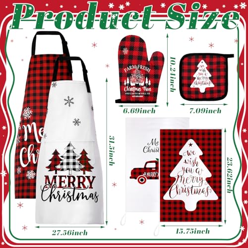 Geetery Christmas Kitchen Towel Set with Oven Mitts Pot Holders & Apron - Red & Black Plaid