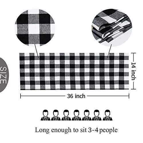 Senneny Buffalo Check Table Runner Cotton Black and White Plaid Classic Stylish Design for Family Dinner Christmas Holiday Birthday Party Table Home Decoration (Black and White, 14 x 36 Inch)