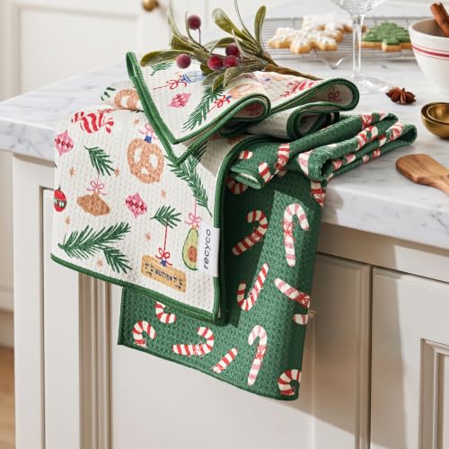 RECYCO Christmas Treats Waffle Kitchen Towel Set of 2 - Ultra Absorbent Microfiber, 16x28