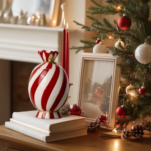 DIF DECO Christmas Candy Ceramic Storage Jars with Lid - 700ml, Vertical Storage Jar, 24.7 oz