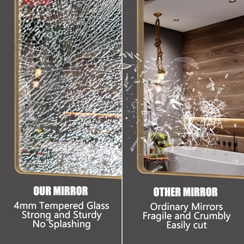 Charmor 28x32 Inch Gold Bathroom Vanity Mirror with Brushed Frame, Tempered Glass