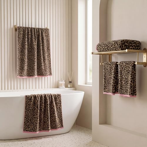 REDKISS Dark Brown Leopard Print 6-Piece Cotton Towel Set - Quick Dry & Absorbent