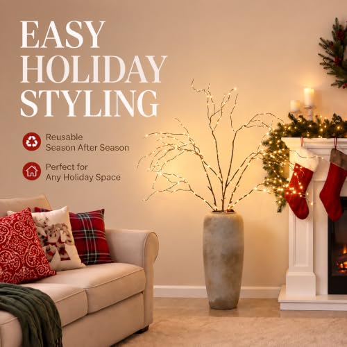 Maysing 2 Pack 47in Lighted Willow Branches with 150 LEDs - Brown Decor