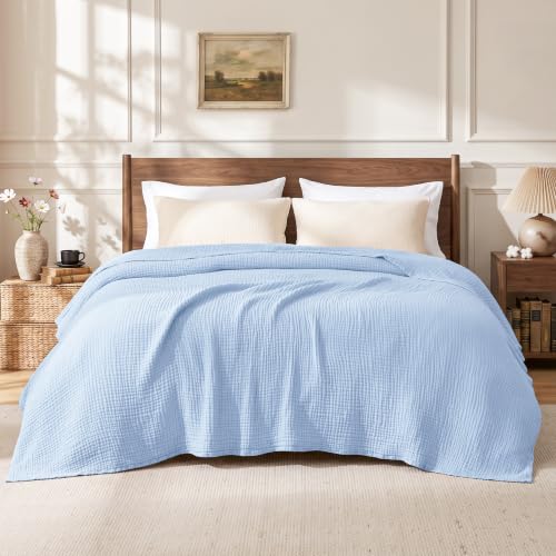 Love's Cabin King Size Cotton Muslin Blanket Sky Blue 108x90 for Bed
