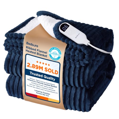 Bedsure Navy Twin Electric Blanket with Preheat Function - Soft Heated Throw