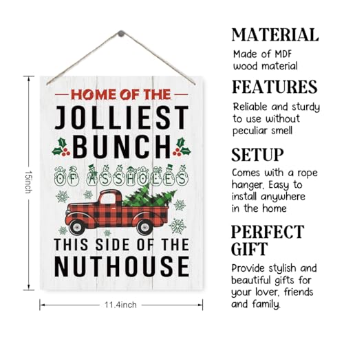 Christmas Wooden Hanging Sign - Festive Holiday Decor Wall Plaque, 15x11.4 Inches