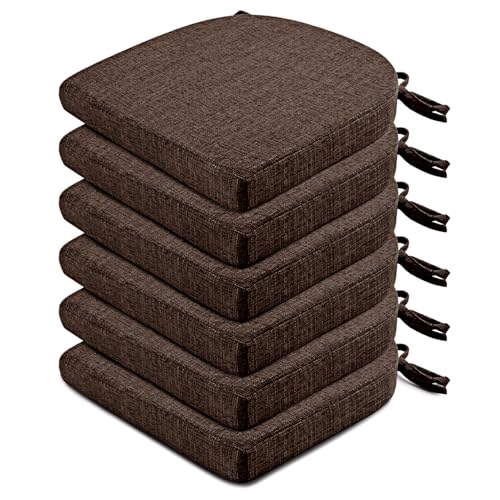 Dining Chair Cushions Set of 6 Brown 16x16x2 Inch Non-Slip Tied Comfort Pads