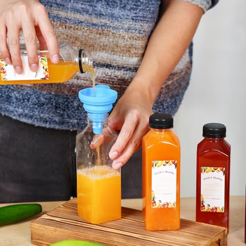 Moretoes 16oz Juice Bottles Pack of 56 with Caps, Labels, Funnel & Brush