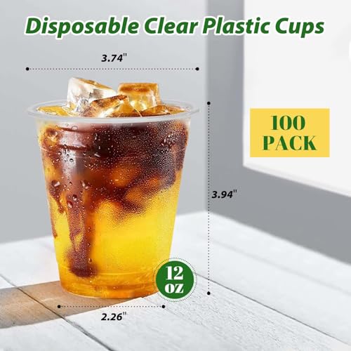 12oz Clear Plastic Cups Disposable 300 Count - Perfect for Cold Beverages - Variation: Clear / 12oz-300