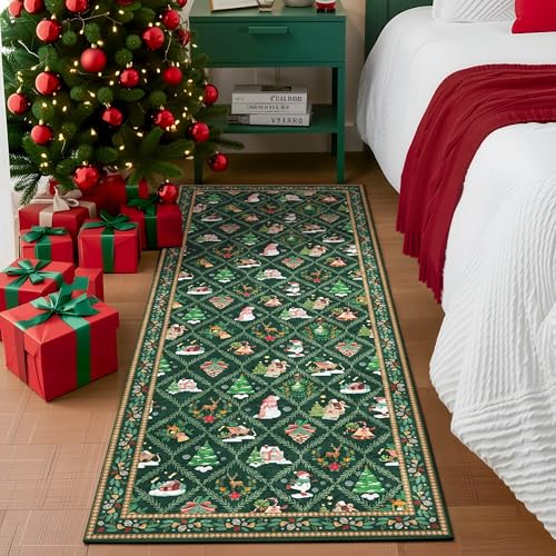 Acapet 6ft Green Christmas Runner Rug for Hallway & Kitchen Non Slip Washable