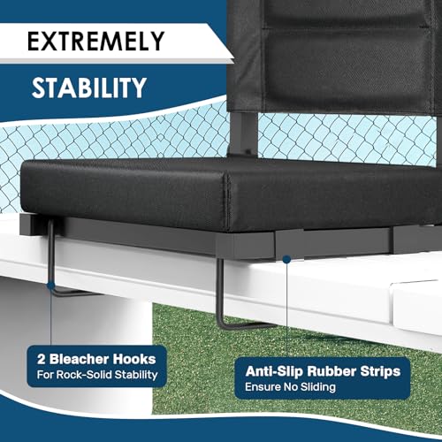 Matte Black Stadium Seats with Back Support - 2 Pack Portable Folding Bleacher Chairs