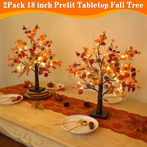 TURNMEON 2 Pack 18-Inch Prelit Fall Trees with LED Lights & Timer
