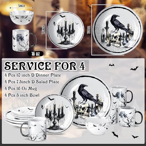 Halloween Gothic Dinnerware Set 16 Pcs Pickmesh Serve 4 Guests Ceramic