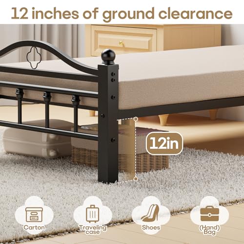Twin XL Bed Frame with Headboard - Sturdy Metal Platform Bed for Dorm, Bedroom, or Guest Room