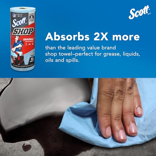 Scott Shop Towels Original 12 Rolls (55 Sheets Each) - Absorbent Blue Commercial Cleaning Cloths