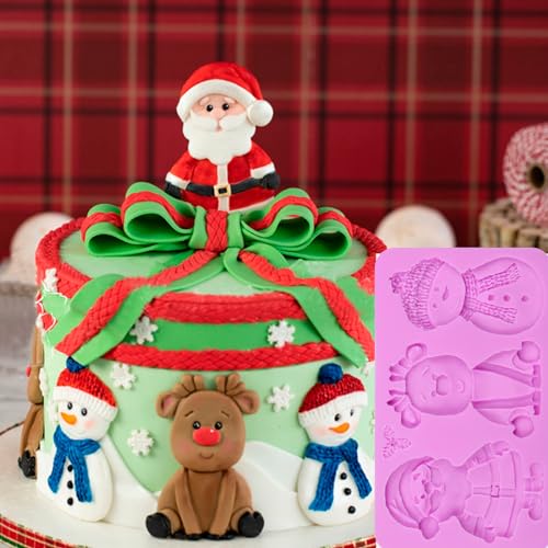 Christmas Snowman Silicone Mold, Reindeer 3D Santa Claus Silicone Fondant Molds, for Christmas Cookie Cake Decoration Cupcake Chocolate Gum Paste Polymer Clay Resin