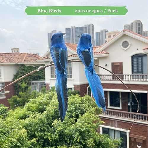 LWINGFLYER 2pcs Blue Birds Christmas Tree Decorations Clip on Ornaments 8-Inch Artificial Simulation Foam Bird Sparrow for Crafts Wedding Decor Party Accessories