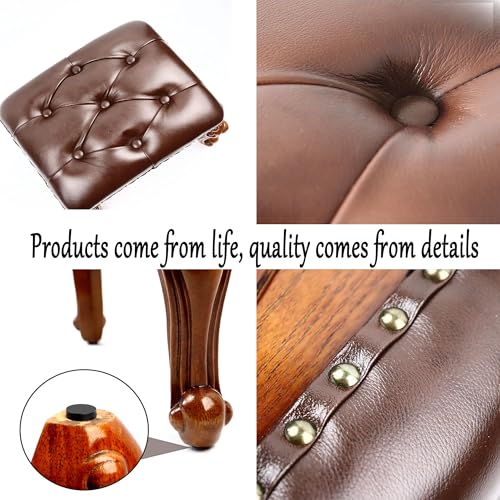 DEBJGO Vintage Leather Footstool Ottoman 12.6 Small Retro Foot Rest