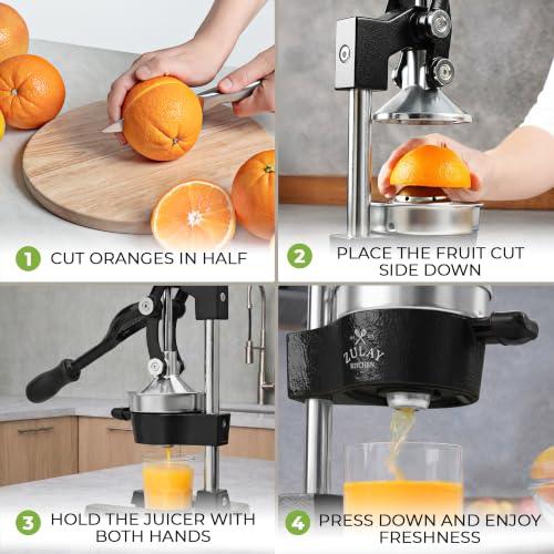 Cast Iron Citrus Juicer - Manual Orange Lemon Lime Squeezer, Black, 5-Inch Bowl