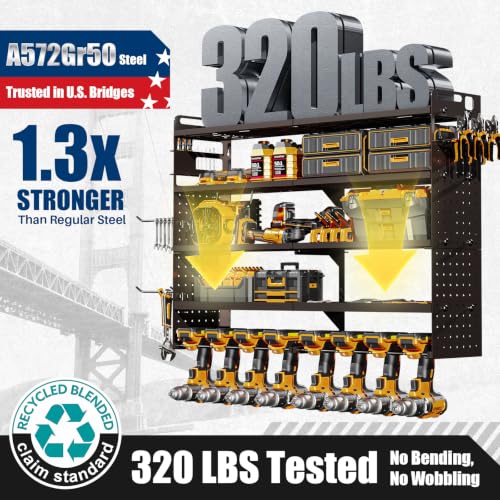 34'' Wide 5-Tier Power Tool Organizer Wall Mount with 320lb Capacity - Sturdiflow
