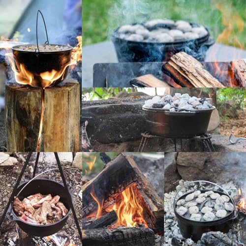 NSIRONS 12 Qt Cast Iron Dutch Oven with Lid & Lid Lifter for Camping & Cooking