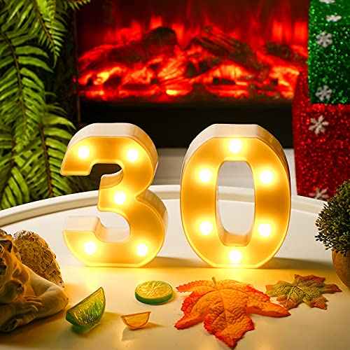 Mudder Decorative Number 30 LED Light up Letters 30th Alphabet Birthday Table Decorations Light up Letters Sign for Anniversary Wedding, Birthday, Party, Christmas Home Decor(30)
