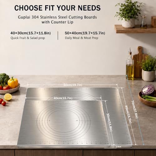 304 Stainless Steel Cutting Board with Lip - 19.7 x 15.7 Inches, Stable & Heat Resistant