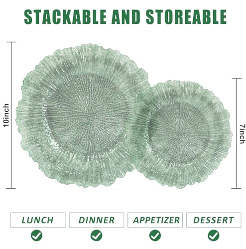 Dark Green Disposable Plastic Plates 60pcs Heavy Duty Eco-Friendly Tableware