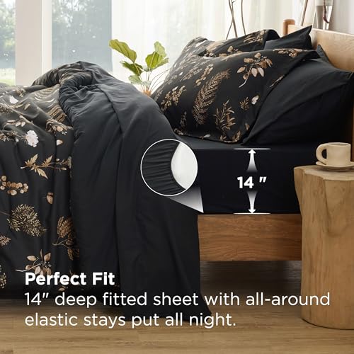 Bedsure 10 Black Floral Queen Comforter Set - 7 Piece Bedding