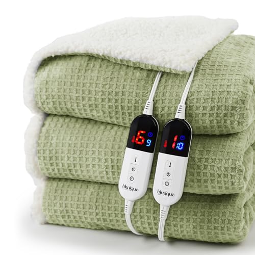 Sage Queen Size Electric Heated Blanket 84x90 Inches with Dual Controllers, Fast Heating, Auto Shut-Off, Safety Certified