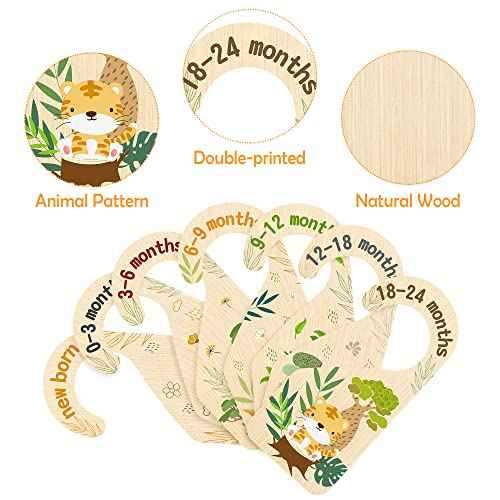 R HORSE 8Pcs Safari Baby Closet Dividers, Double Sided Nursery Hanger Dividers Wood Baby Closet Size Organizers for Boy Girl Birthday Christmas Gift (0-24 Months)