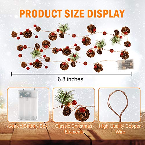 Rocinha 7.2 Ft Battery-Operated Christmas Garland with Lights, Pinecones & Berries