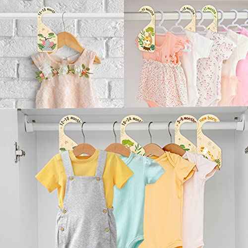 R HORSE 8Pcs Safari Baby Closet Dividers, Double Sided Nursery Hanger Dividers Wood Baby Closet Size Organizers for Boy Girl Birthday Christmas Gift (0-24 Months)