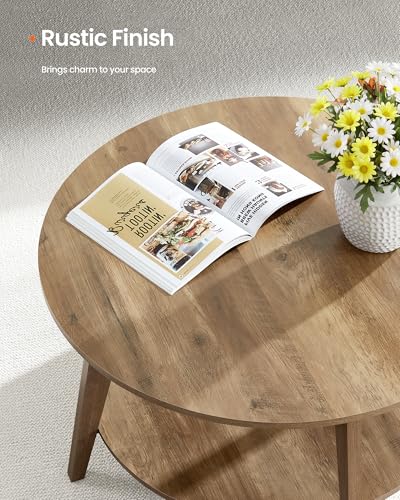 Round Coffee Table 2-Tier Living Room Center Table Brown 31.7"Dia