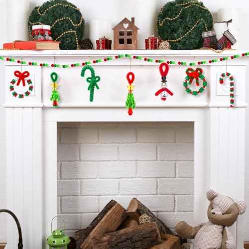 UPINS Christmas Beaded Ornament Kit, 52 Set Christmas Beaded Crafts Ornament Kit Mini Tree Snowman Candy Cane Wreath Make DIY Accessories for Hanging Wreath Cane Jewelry Making