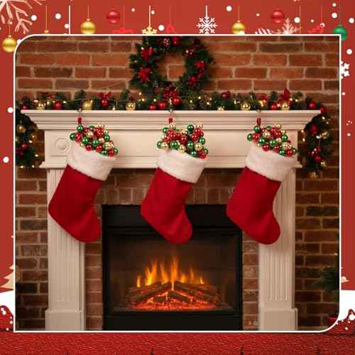 7.9 Inch Christmas Tree Picks - 12 Set Christmas Ball Ornaments Red, Green, Gold Xmas Balls Ornaments Decorations for Xmas Tree Vase Fillers Wreath Crafts Garland Holiday Home Decor